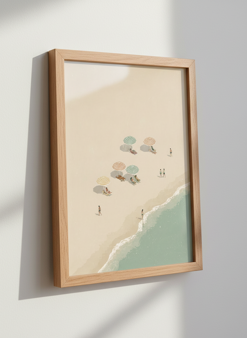 Beach Day View Wall Art Print | Coastal Decor | Minimalist Retro Beach Poster