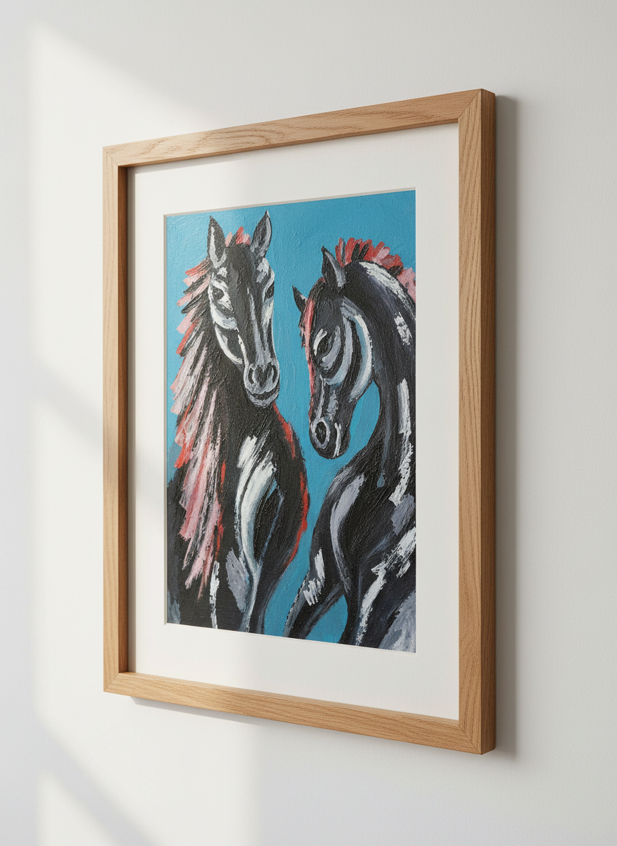 Abstract Horse Wall Art Print | Bold Animal Home Decor | Eclectic Living Room Poster | Black and Blue Modern Equestrian Art