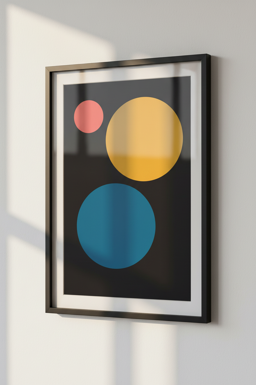 Minimalist Abstract Circles Wall Art Print | Mid Century Modern Geo Poster | Black, Yellow, Teal, Coral Home Decor