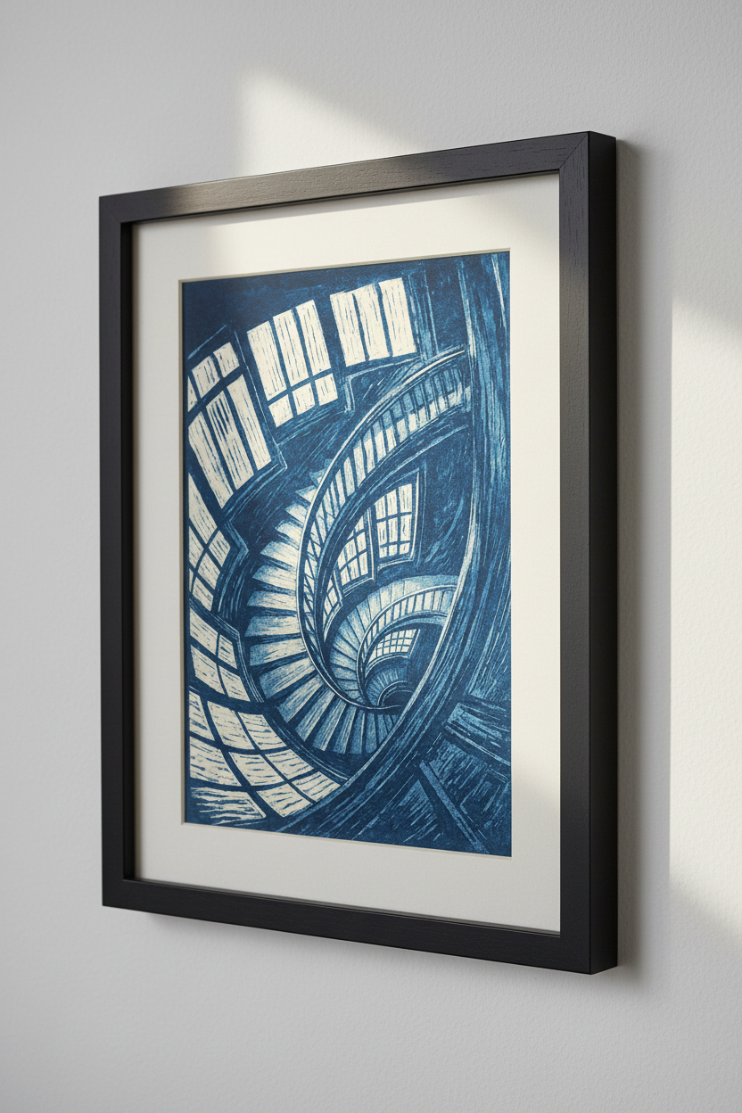 Abstract Spiral Staircase Wall Art Print | Architectural Interior Decor | Gothic Dark Academia Poster