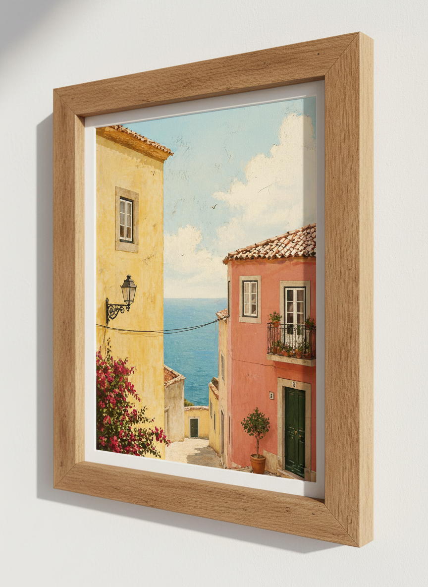 Mediterranean Alley Ocean View | Coastal House Decor, European Summer Wall Art