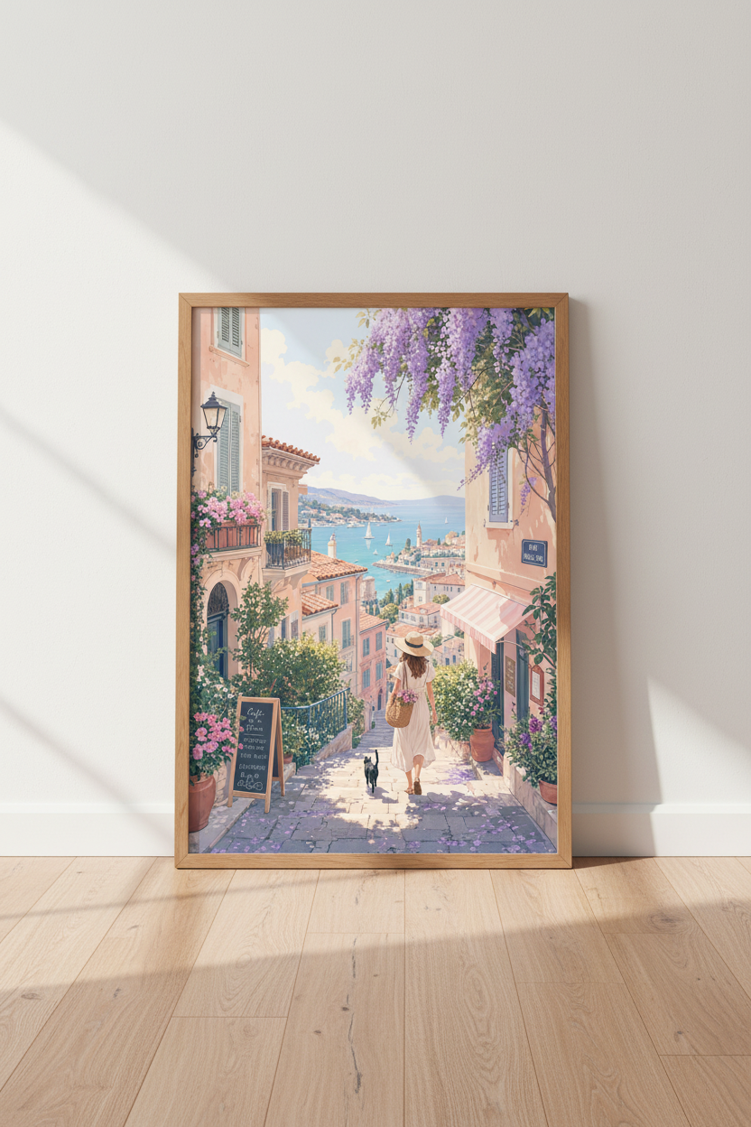 European Summer Coastal Wall Art Print | Mediterranean Decor | Pastel Travel Poster