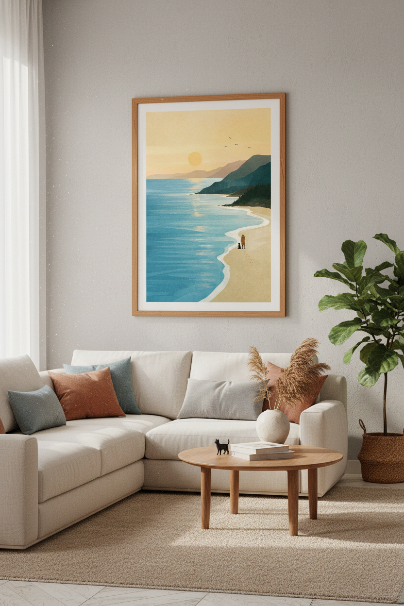 Minimalist Beach Sunset Wall Art | Coastal Landscape Decor | Modern Nature Poster
