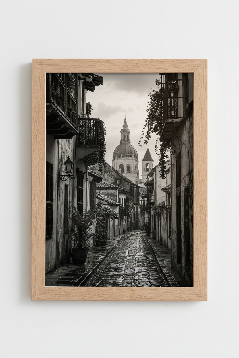 City wall art print | Black and White European Street Poster, Architecture Decor