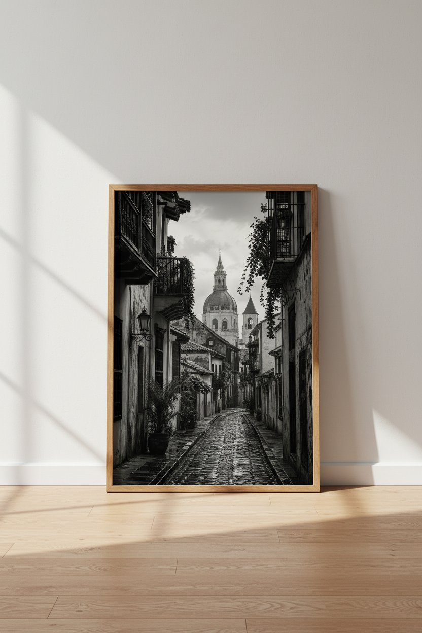 City wall art print | Black and White European Street Poster, Architecture Decor