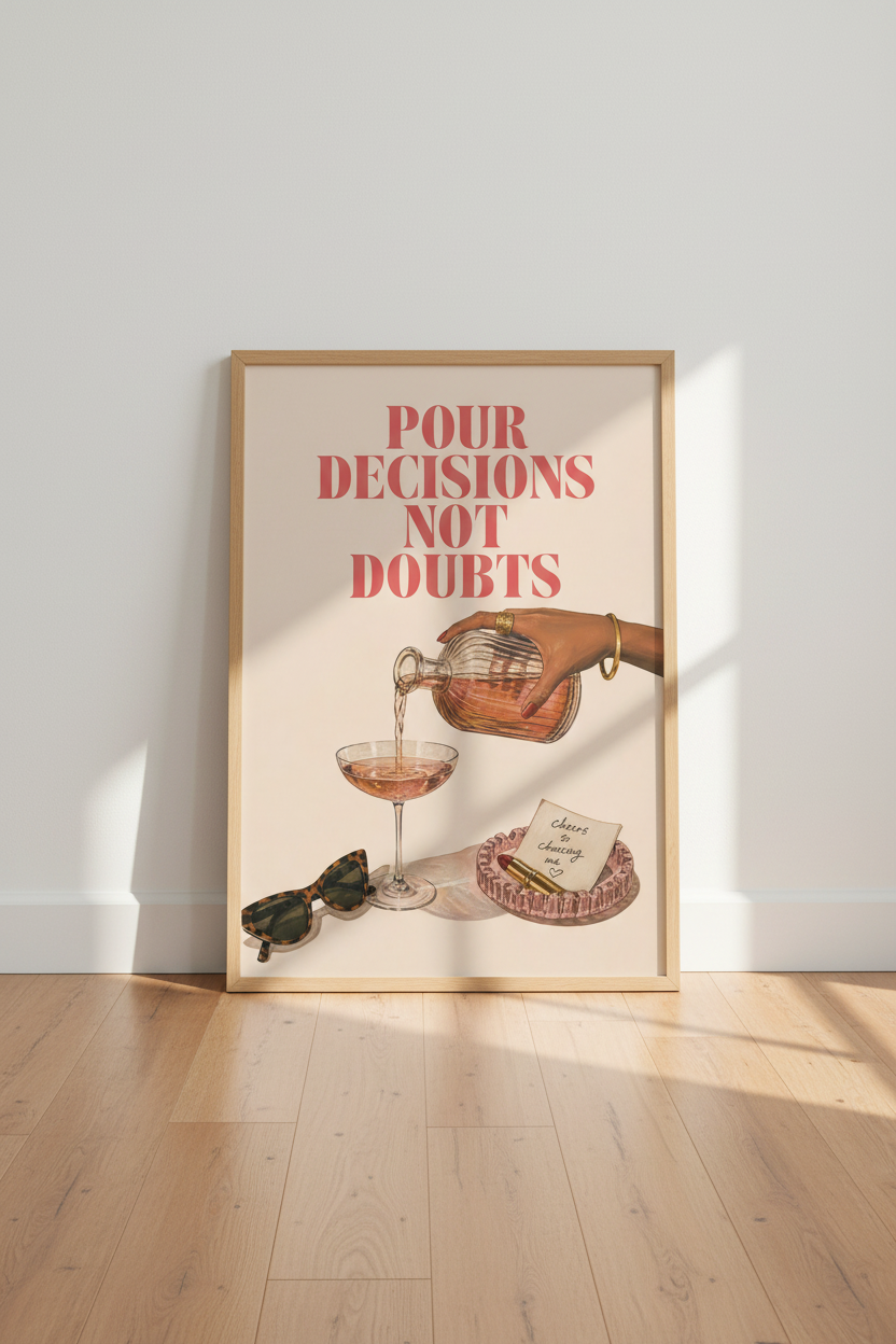 Trendy Bar Cart Art | Retro Cocktail Poster, Pink Bar Wall Decor, Girly Chic Print