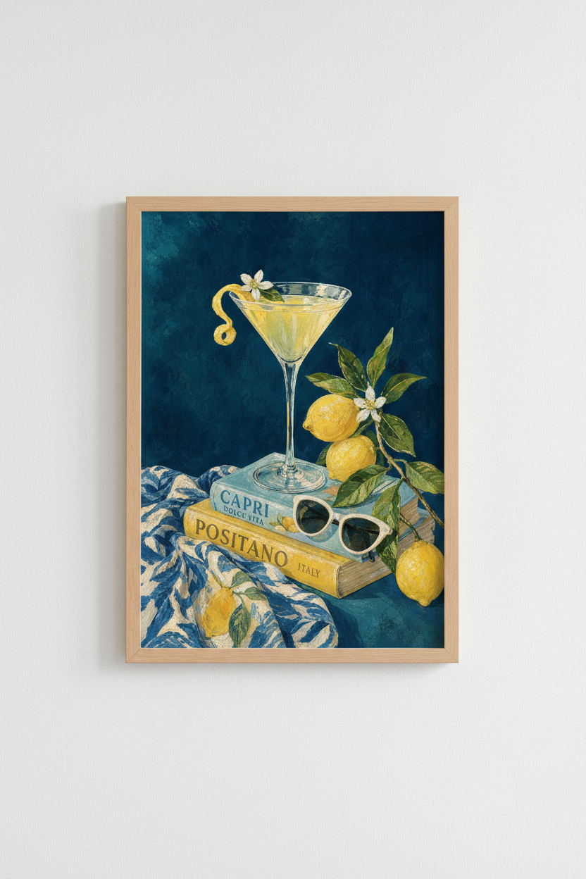 Lemon Cocktail Wall Art Print | Amalfi Coast Italy Decor | Mediterranean Kitchen Poster
