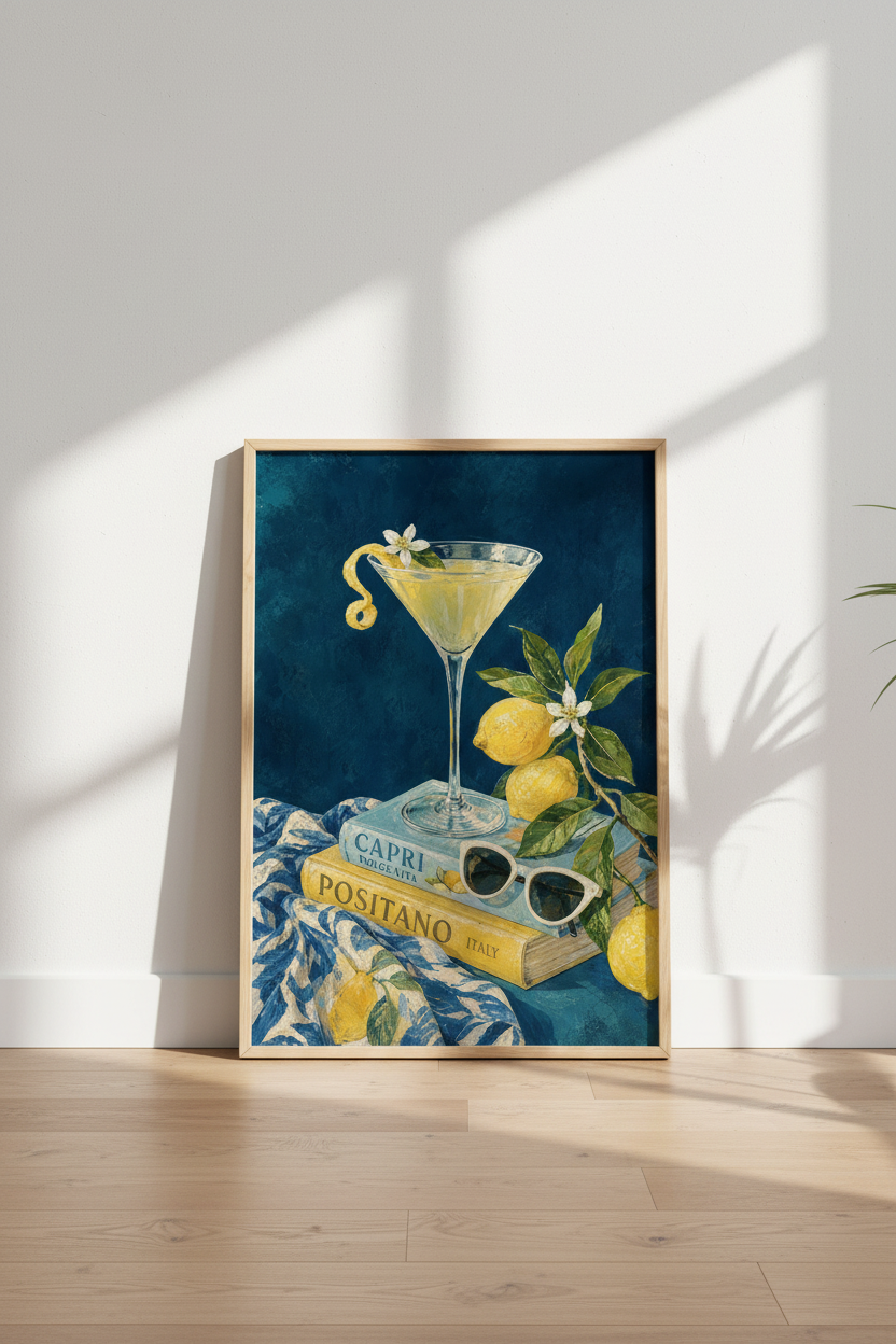 Lemon Cocktail Wall Art Print | Amalfi Coast Italy Decor | Mediterranean Kitchen Poster