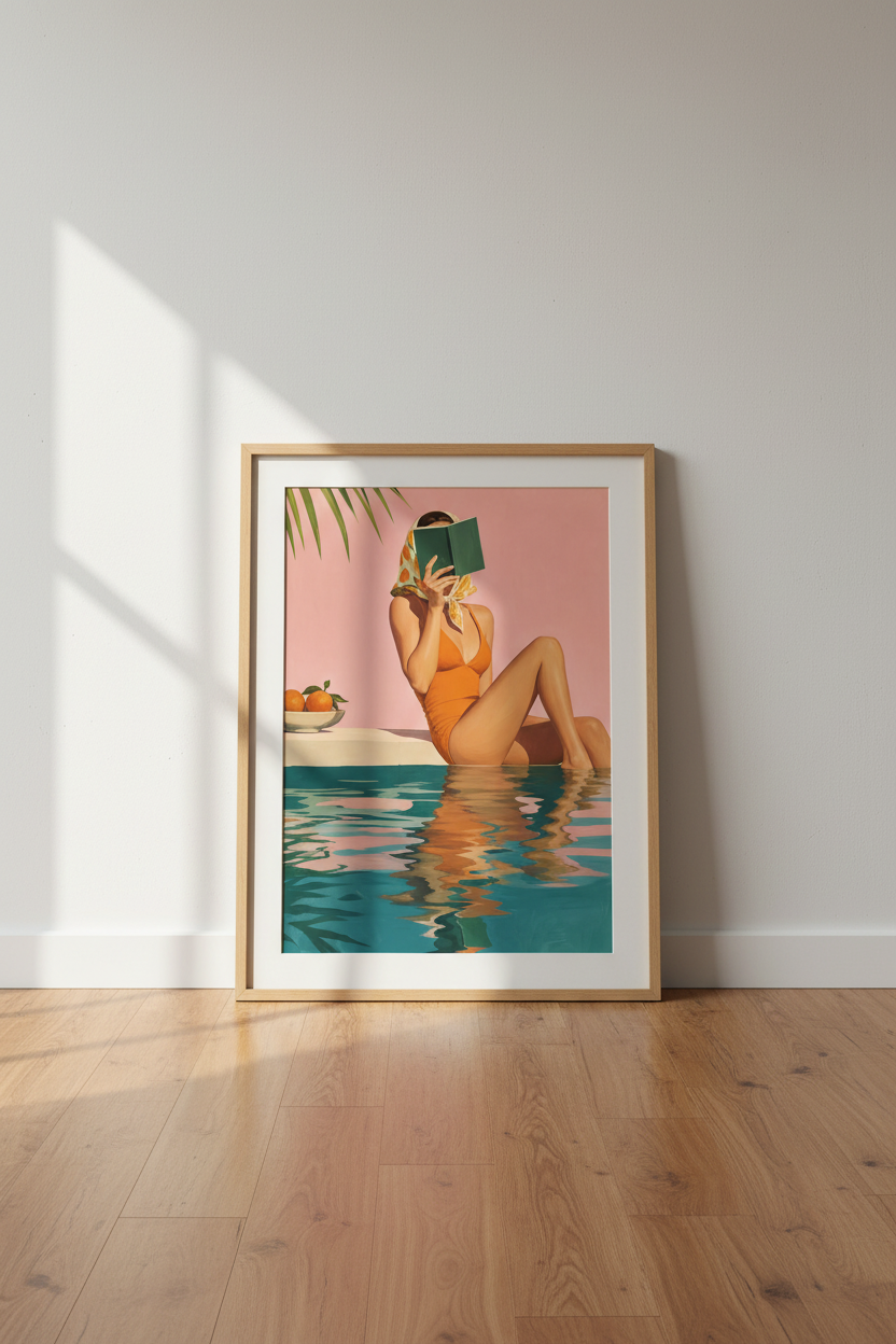 Retro Summer Wall Art Print | Poolside Girl Poster | Mid Century Modern Decor