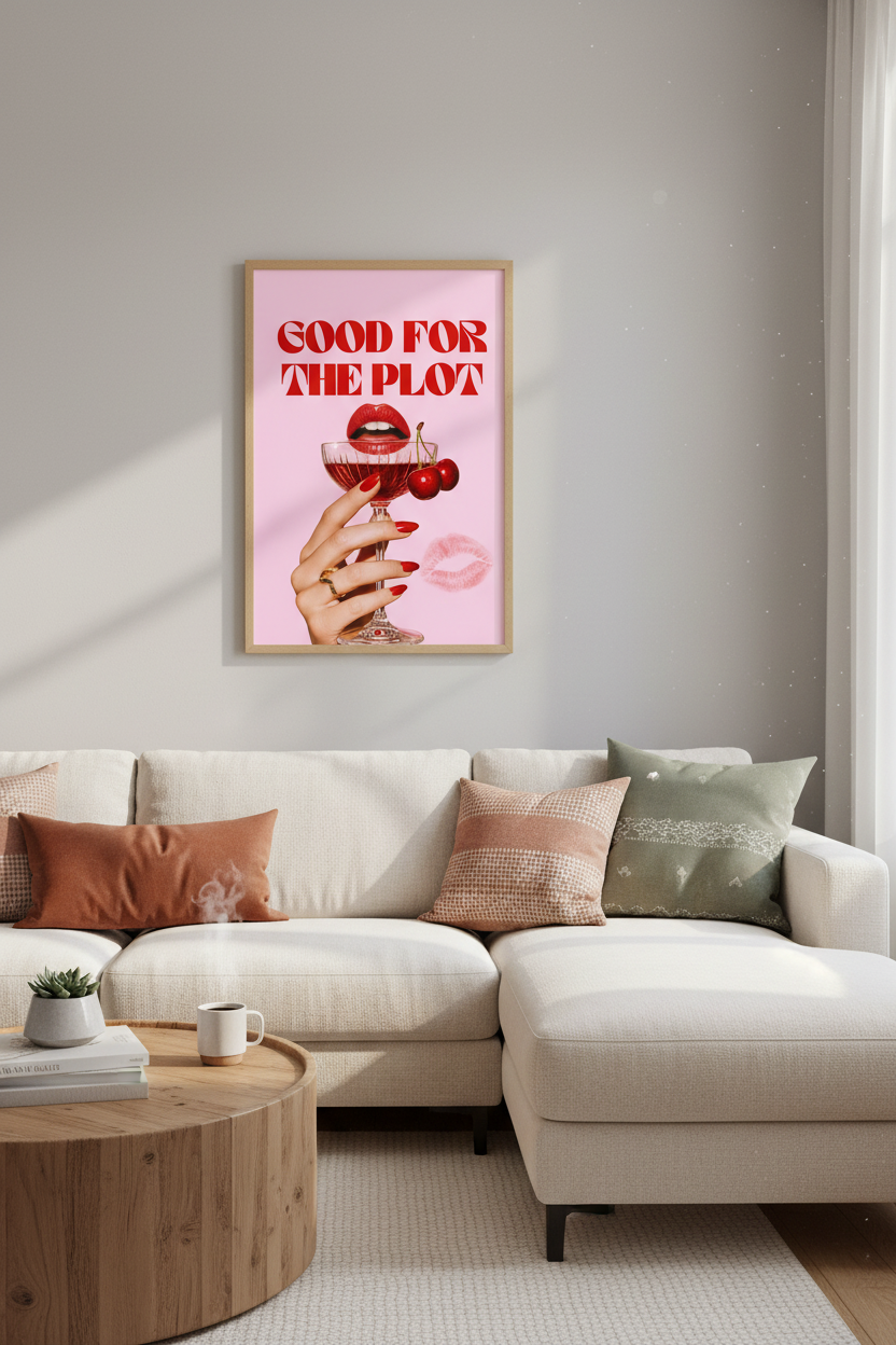 Preppy Cherry Wall Art | Pink Aesthetic Good For The Plot Poster, Dorm Decor