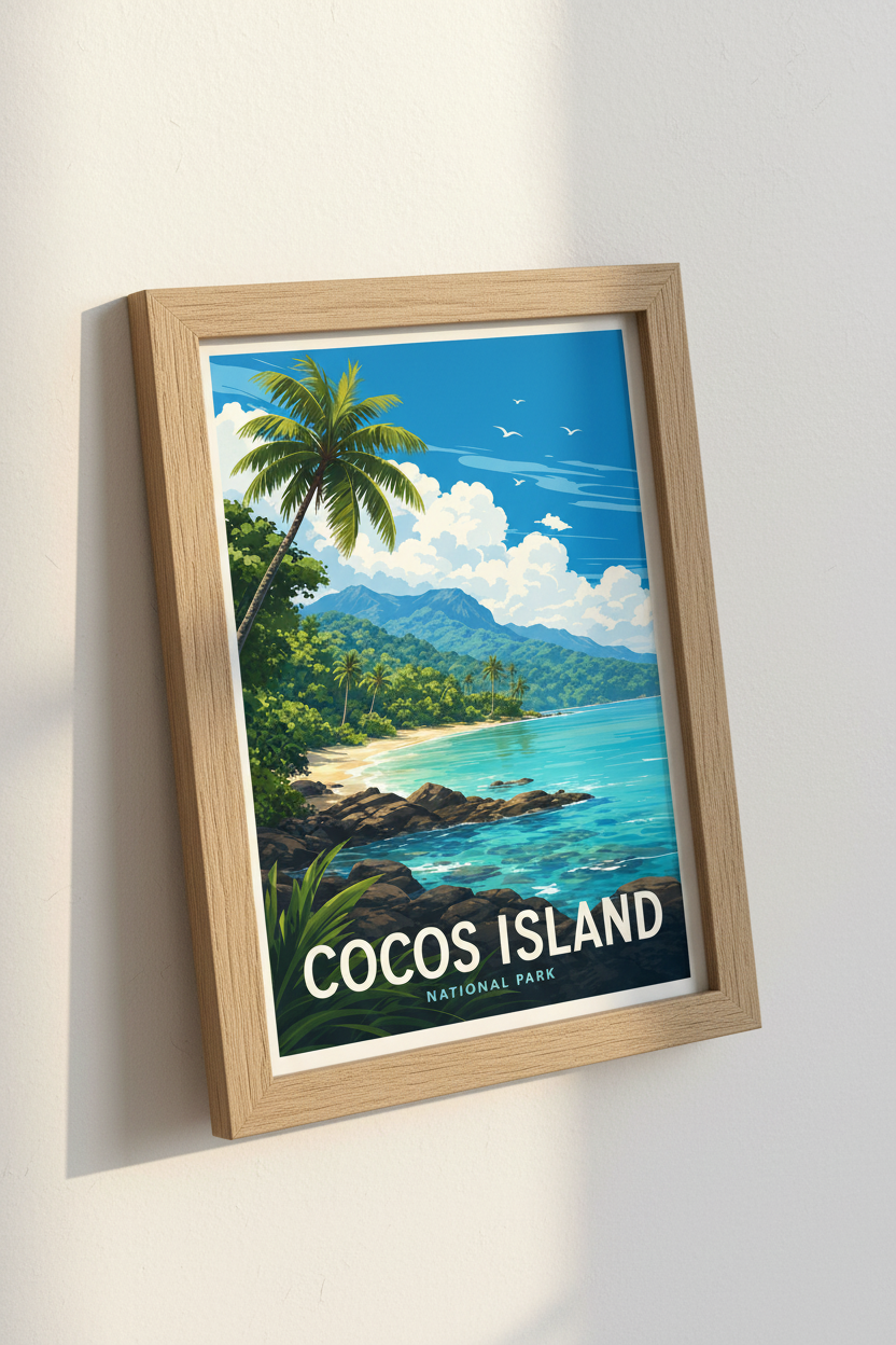 Cocos Island Travel Poster | Tropical Beach Wall Art Print | Coastal Home Decor
