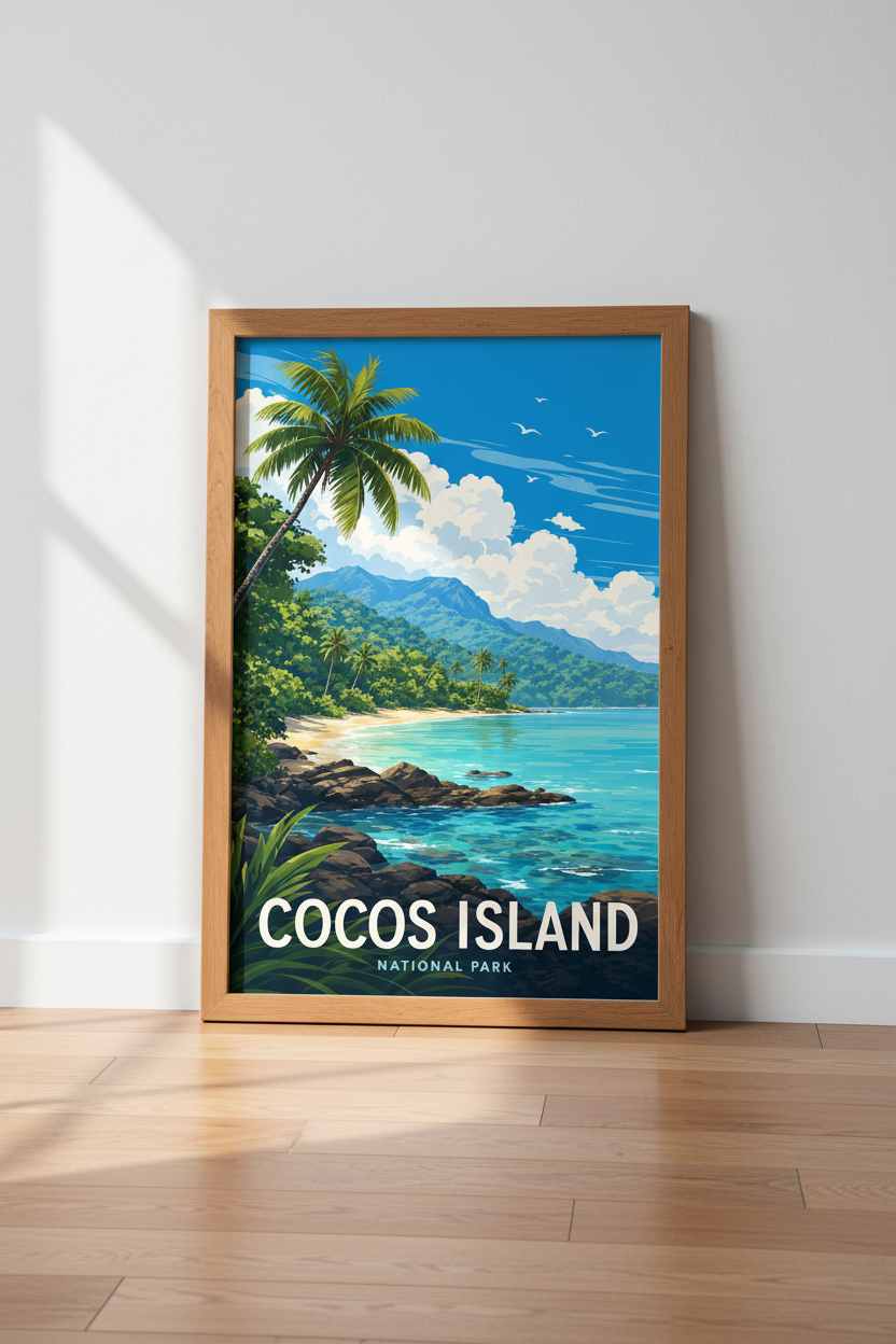 Cocos Island Travel Poster | Tropical Beach Wall Art Print | Coastal Home Decor