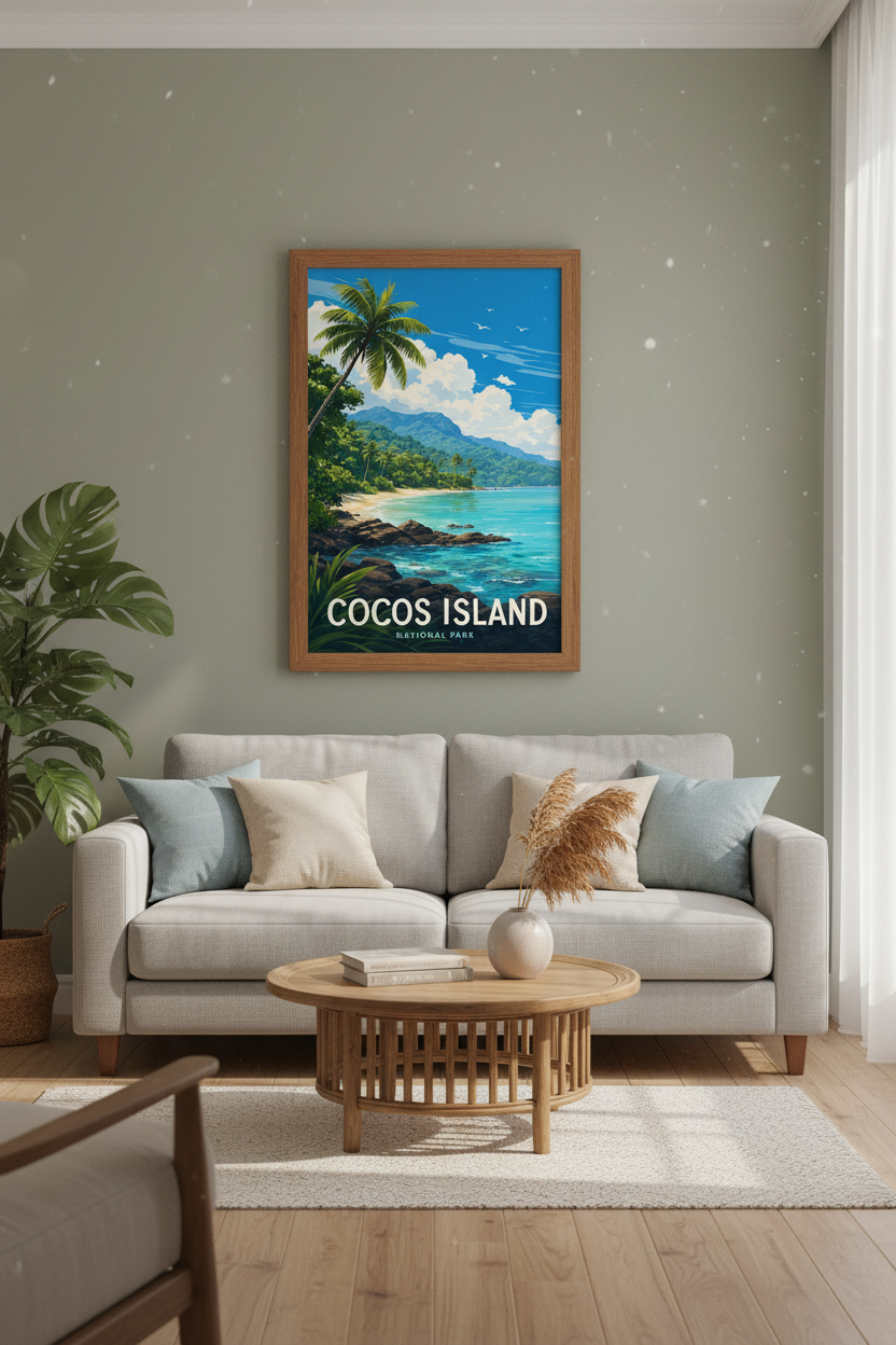 Cocos Island Travel Poster | Tropical Beach Wall Art Print | Coastal Home Decor
