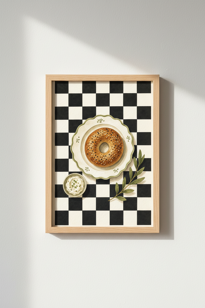 Donut wall art print | Watercolor tones, warm kitchen decor | Cozy poster