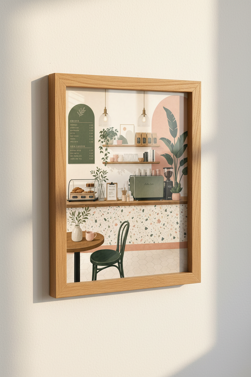 Coffee Shop Wall Art | Sage Green & Terracotta Boho Cafe Print, Kitchen Decor