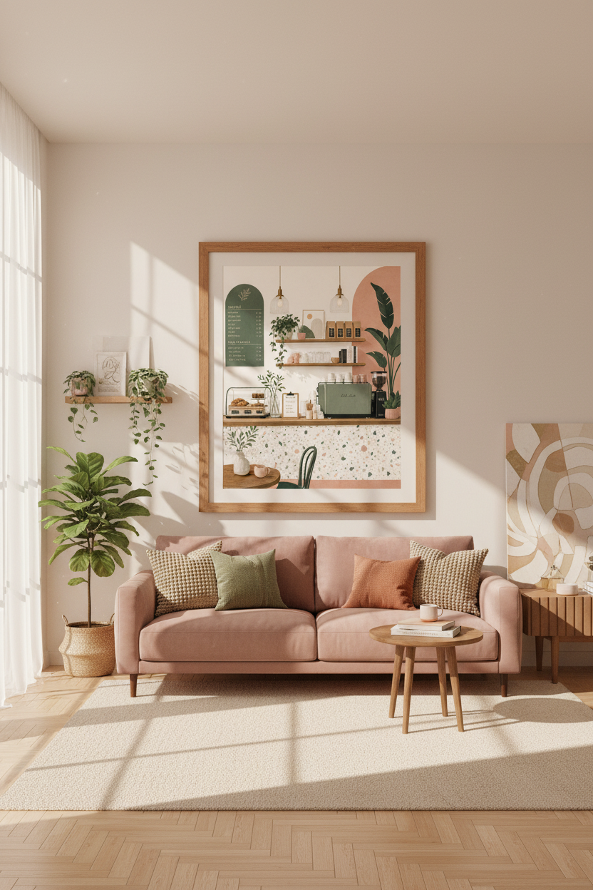 Coffee Shop Wall Art | Sage Green & Terracotta Boho Cafe Print, Kitchen Decor