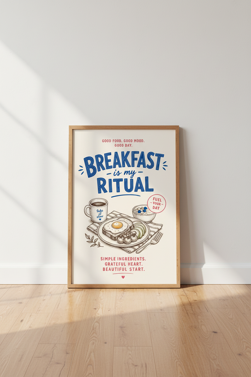 Kitchen Food Poster | Breakfast Ritual Wall Art Print, Retro Cafe Decor