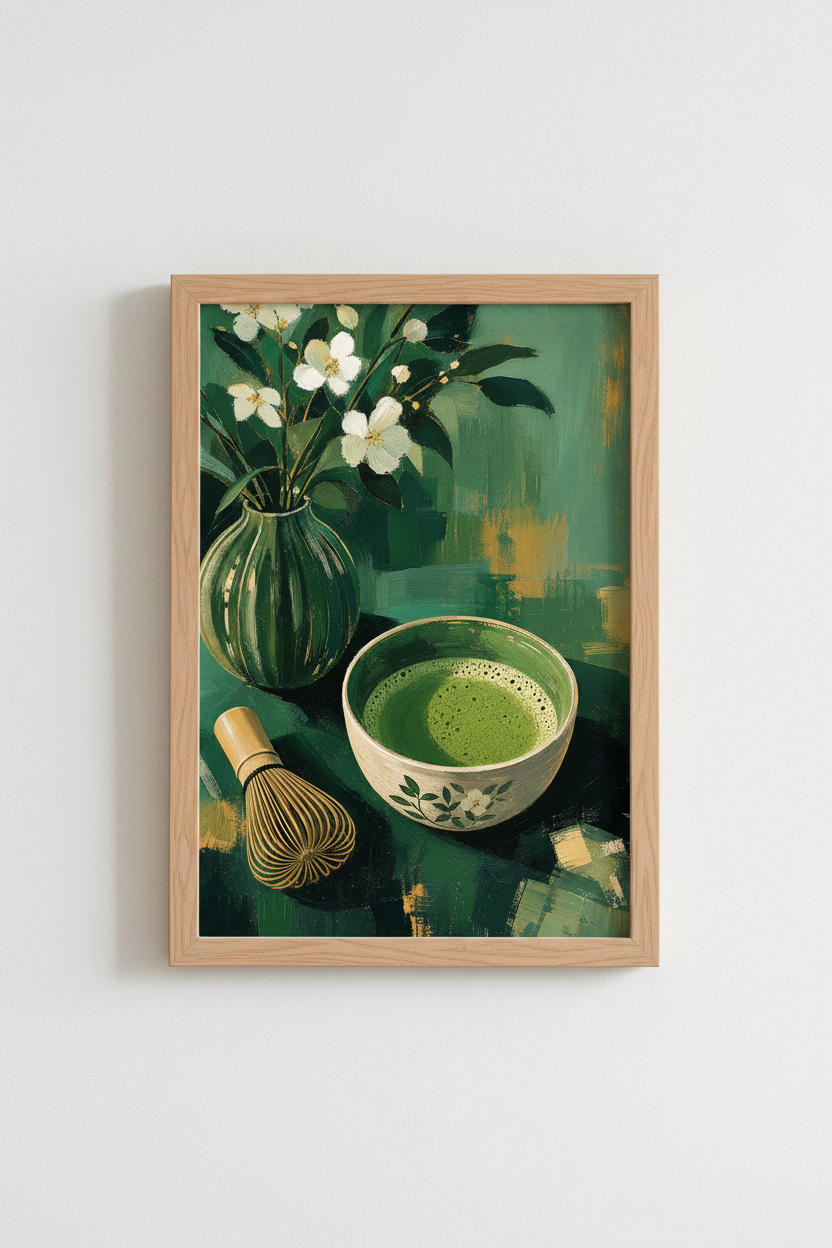 Matcha Green Wall Art Print | Japanese Tea Kitchen Decor | Zen Botanical Poster