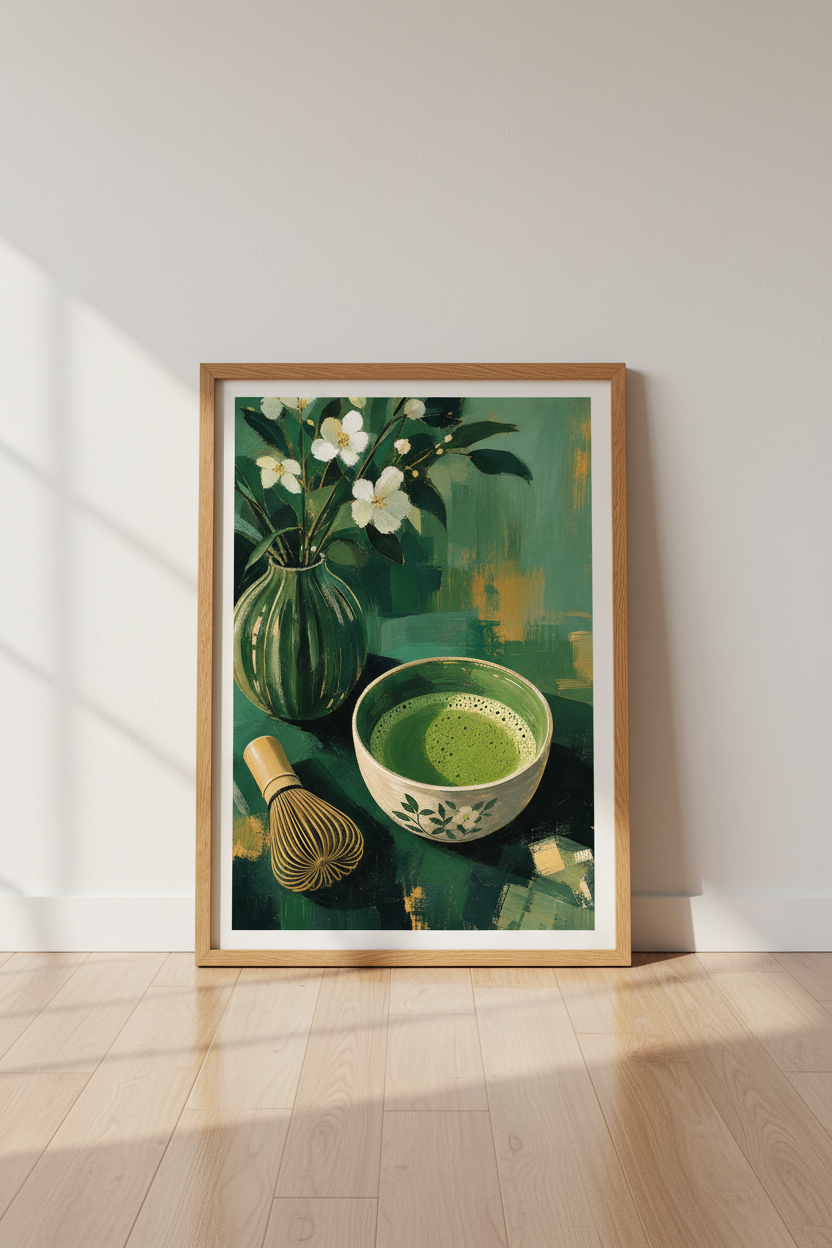 Matcha Green Wall Art Print | Japanese Tea Kitchen Decor | Zen Botanical Poster