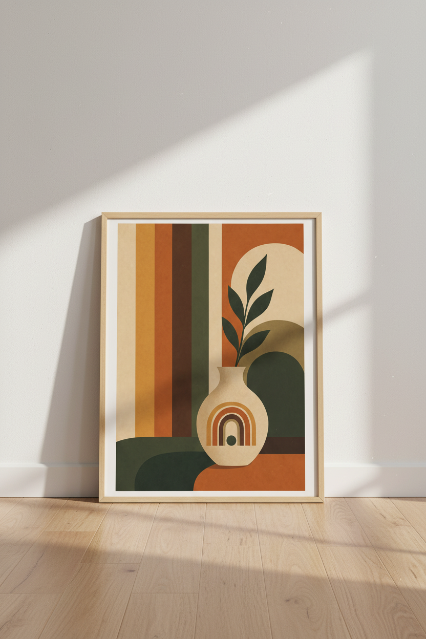 Mid Century Botanical Wall Art | Earthy Terracotta Boho Decor, Abstract Vase Poster