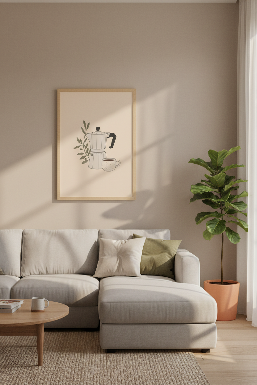 Minimalist Moka Pot Coffee Wall Art | Kitchen Decor | Boho Espresso Poster
