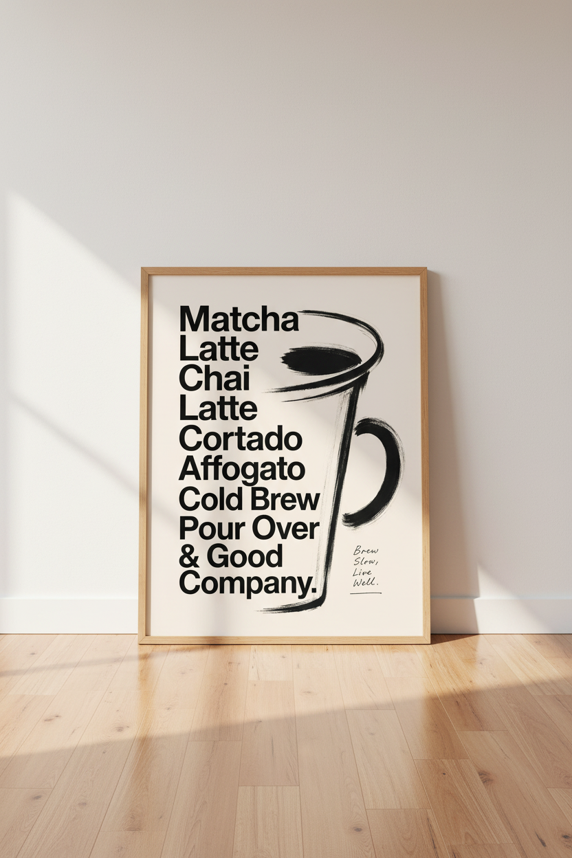Modern Coffee List Wall Art | Kitchen Decor | Minimalist Typography Poster