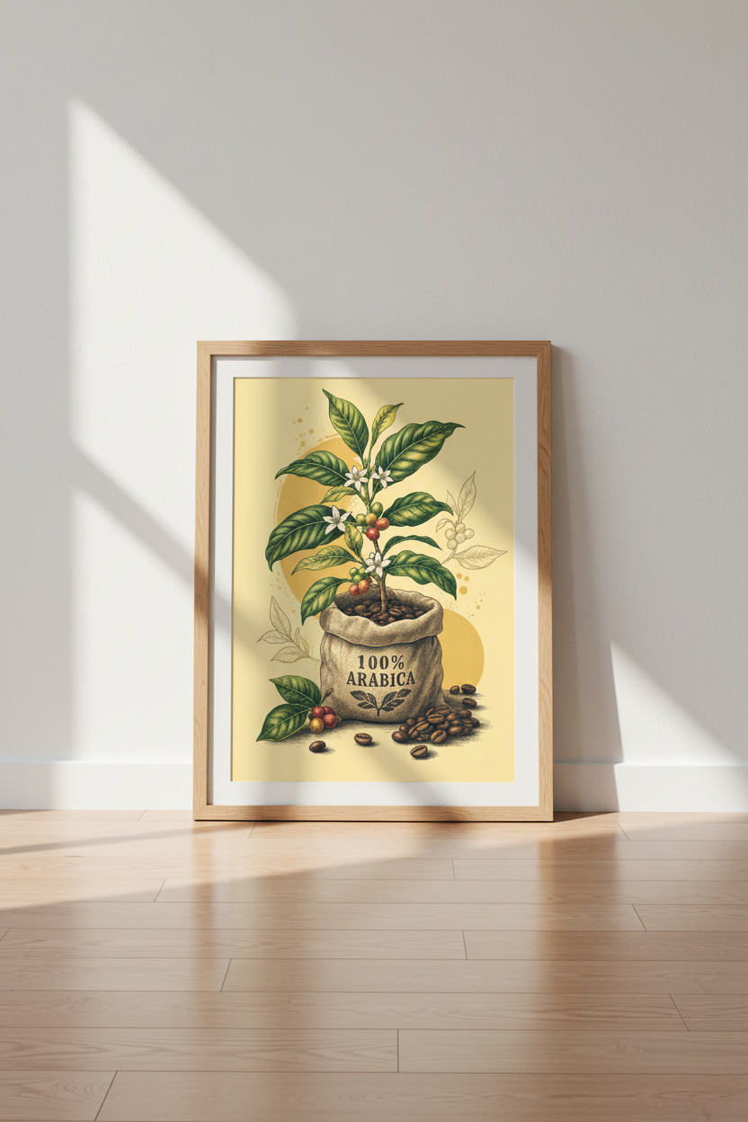 Vintage Coffee Plant Botanical Print | Kitchen Wall Art | 100% Arabica Poster