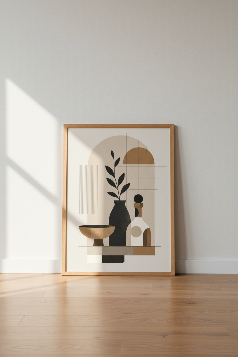 Minimalist Geometric Still Life | Earthy Boho Decor, Modern Living Room Art