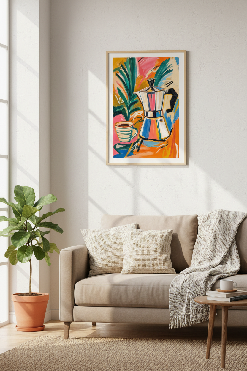Moka Pot Coffee Wall Art | Colorful Abstract Kitchen Print | Espresso Decor