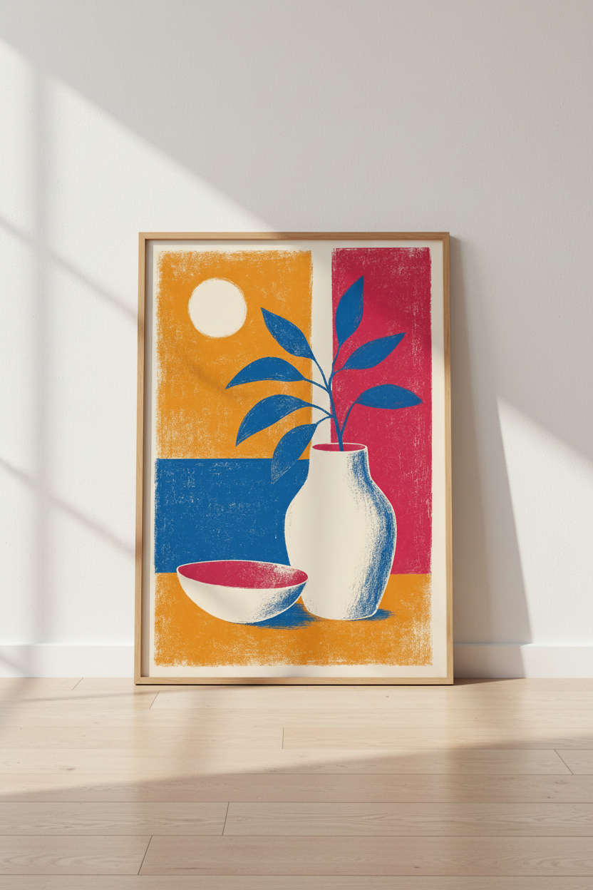 Abstract Botanical Still Life Wall Art | Colorful Retro Vase Poster | Modern Home Decor