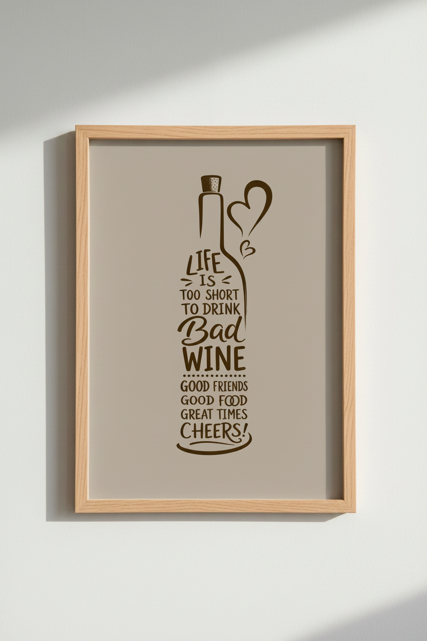 Funny Wine Quote Wall Art | Kitchen & Bar Decor | Brown Minimalist Poster
