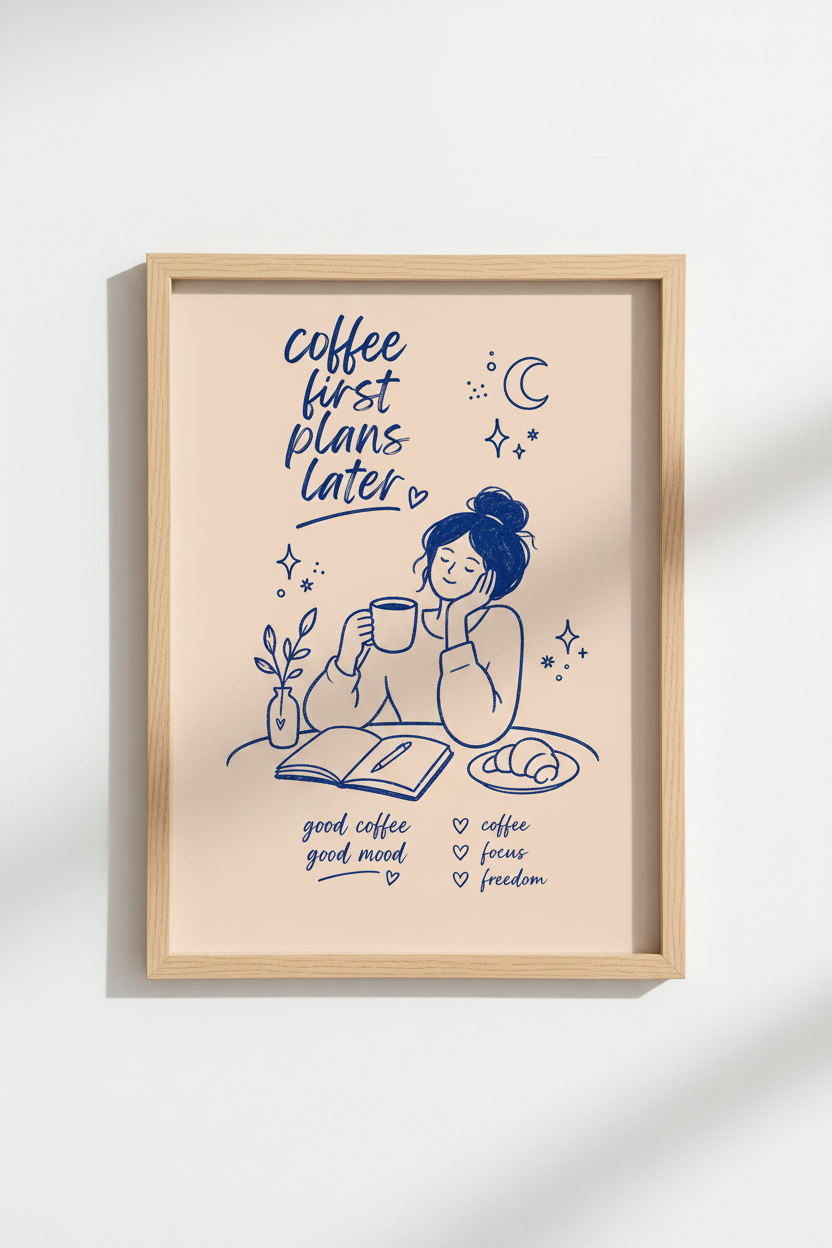 Coffee Bar Wall Art Print | Navy Blue Kitchen Decor | Minimalist Aesthetic Poster
