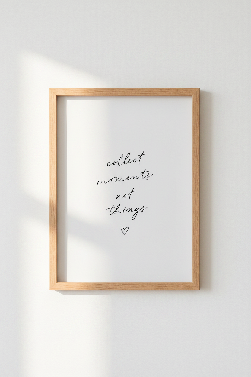 Collect Moments Not Things Art Print | Minimalist Quote Poster, Living Room Decor