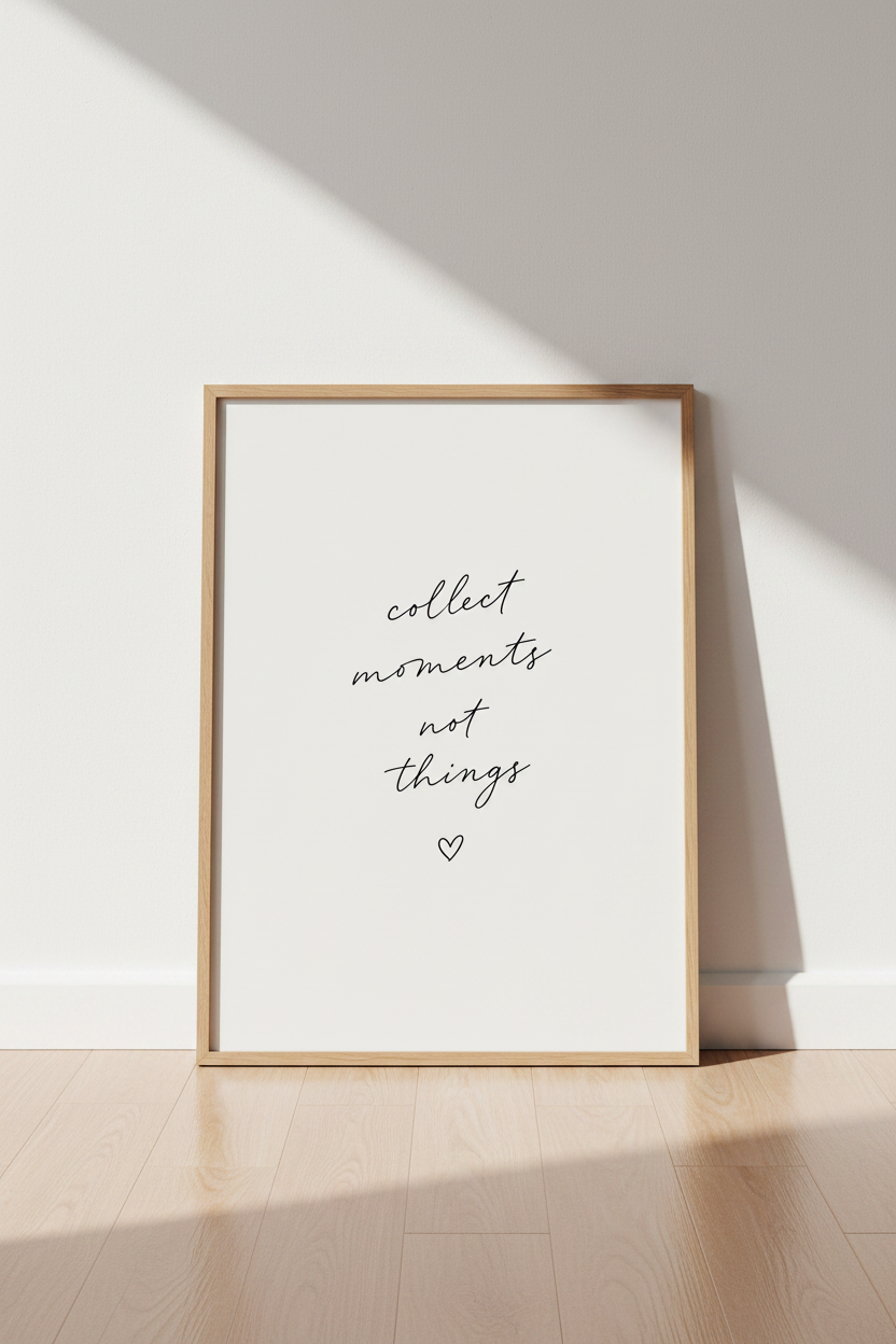 Collect Moments Not Things Art Print | Minimalist Quote Poster, Living Room Decor