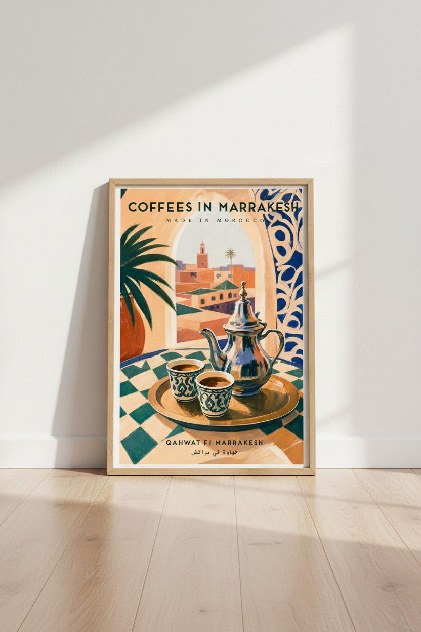 Marrakesh Coffee Art Print | Moroccan Decor, Mediterranean Travel Poster