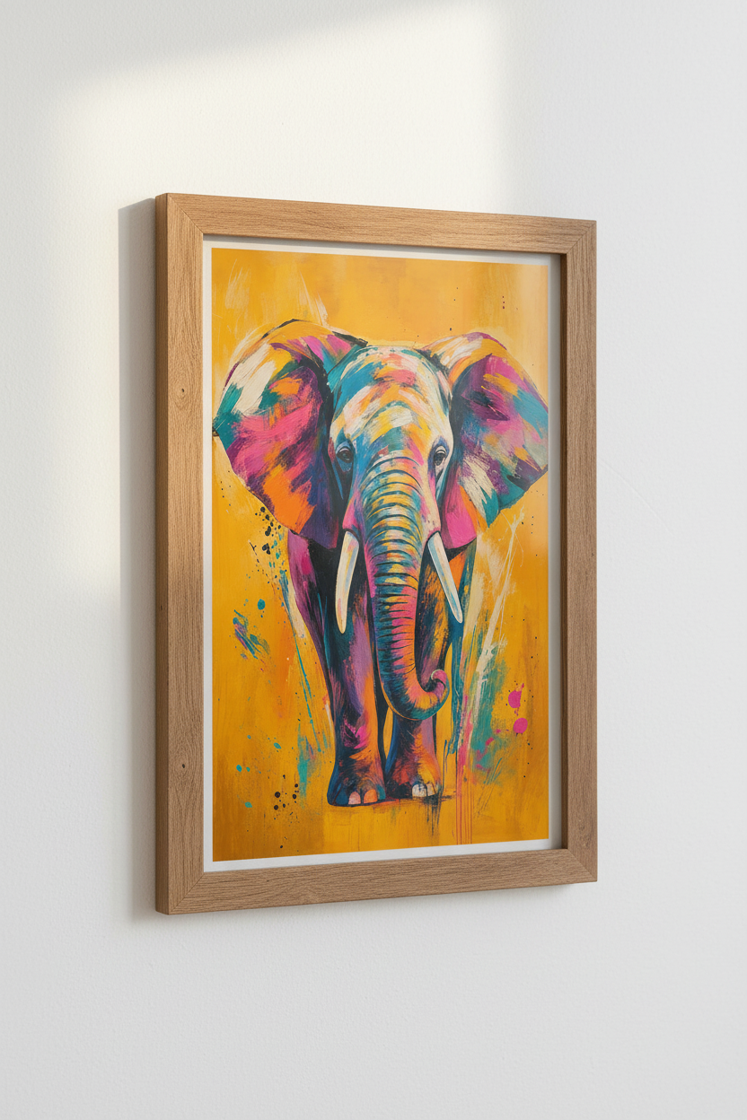 Abstract Elephant Wall Art | Colorful Animal Poster, Modern Living Room Decor