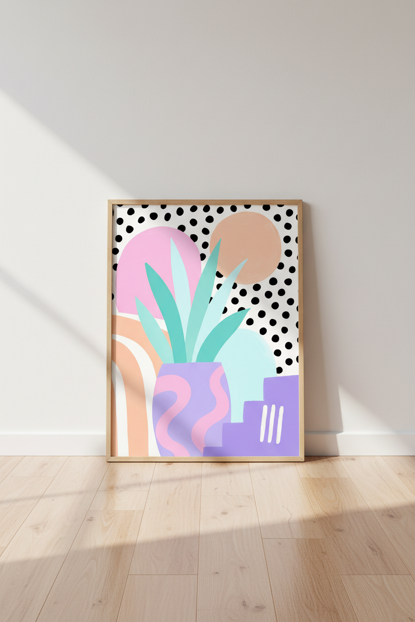 Pastel Memphis Wall Art Print | Abstract Botanical Decor | Modern Aesthetic Poster