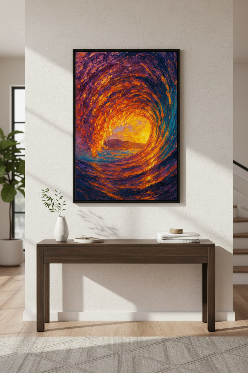 Impressionist Ocean Wave Wall Art Print | Vibrant Sunset Seascape Decor | Abstract Coastal Poster | Bright Home Office Art