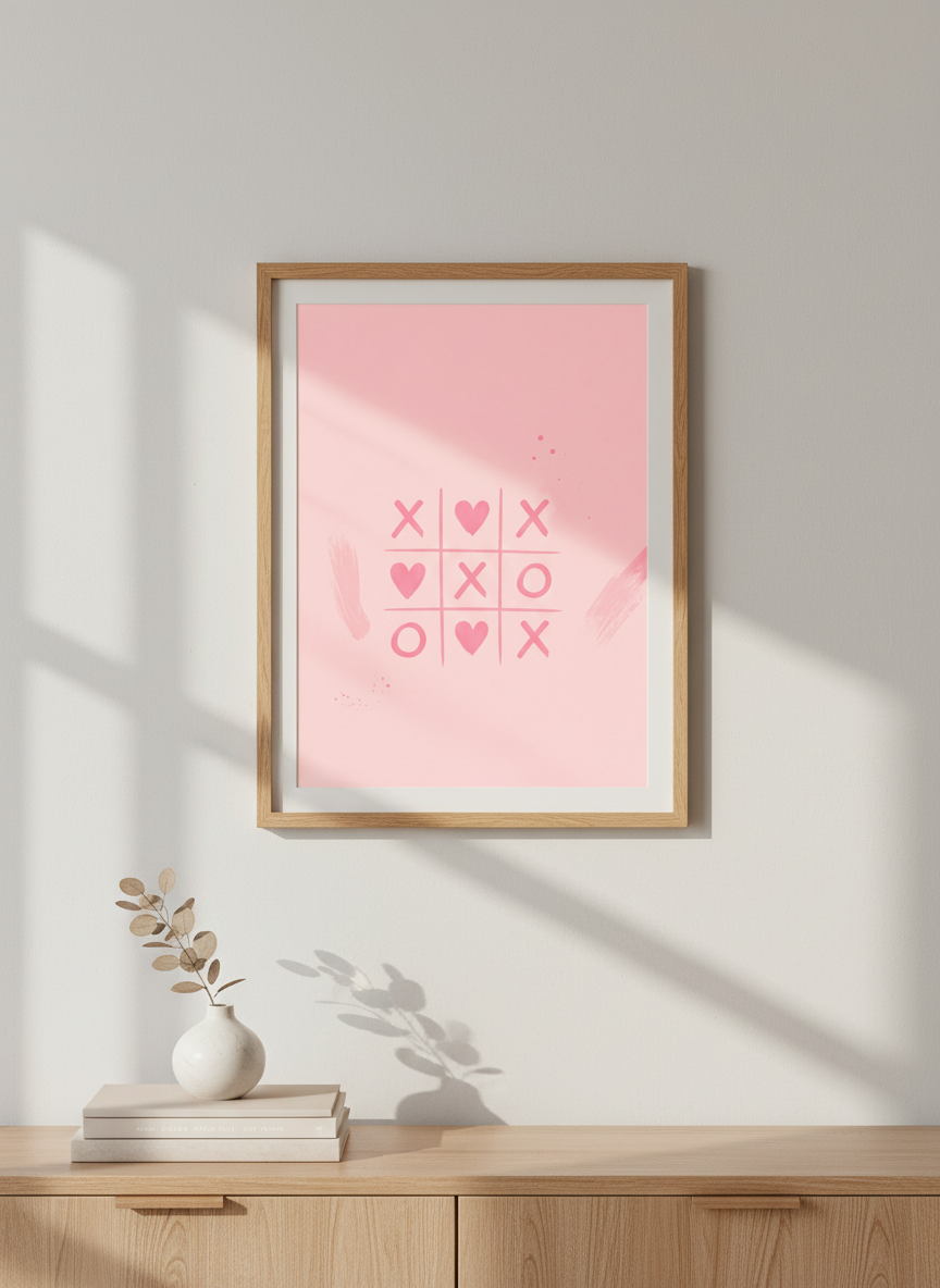 Tic Tac Toe Hearts & XOXO Wall Art Print | Pink Kids Room Decor | Minimalist Poster