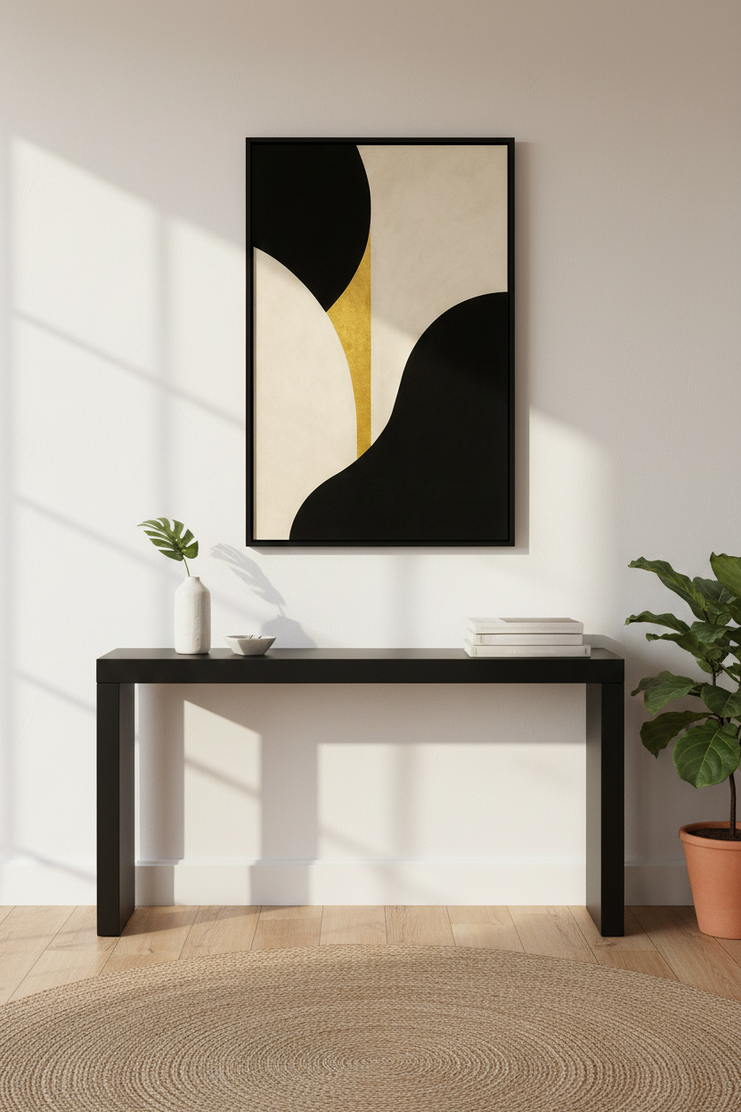 Abstract Geometric Wall Art Print | Black Gold Cream Living Room Decor | Modern Minimalist Poster | Unframed, Framed, Digital Download