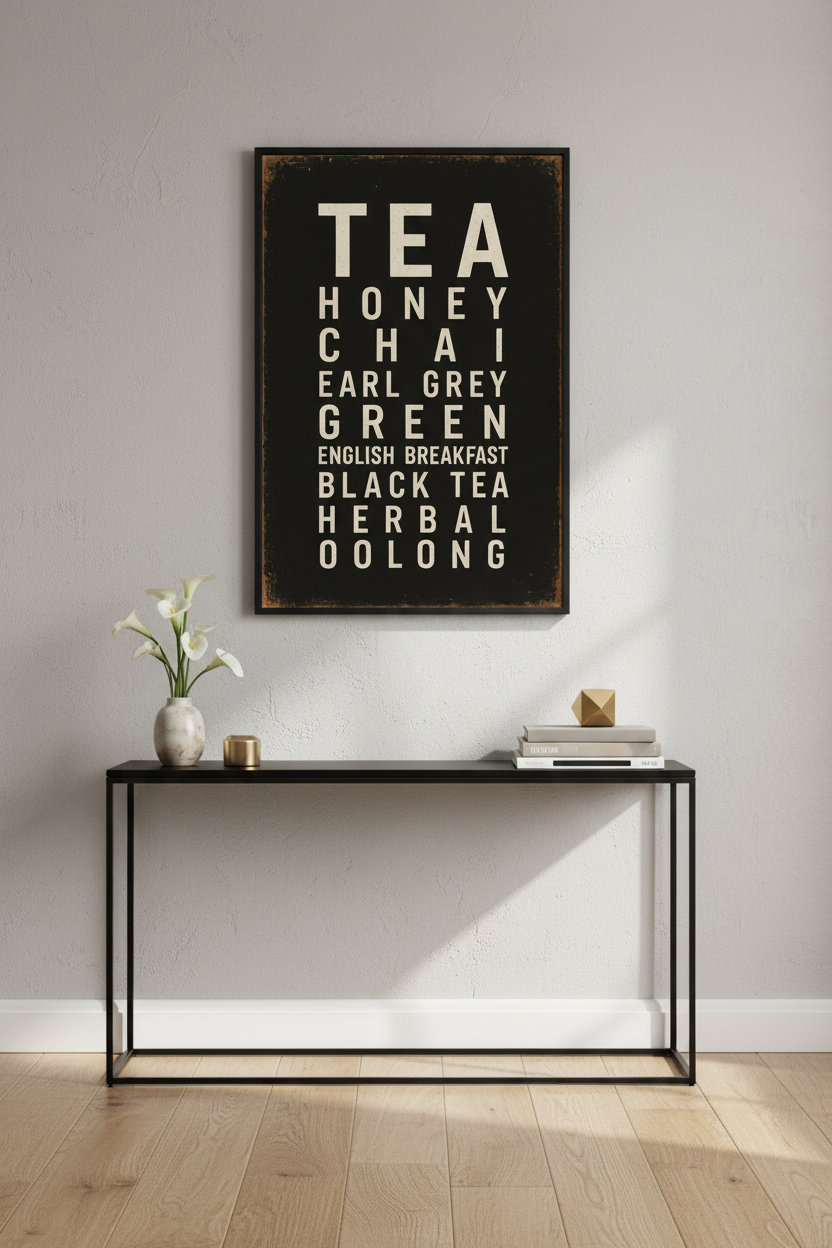 Minimalist Tea Varieties Wall Art Print | Kitchen Decor | Rustic Coffee Bar Poster | Unframed, Framed & Digital Download