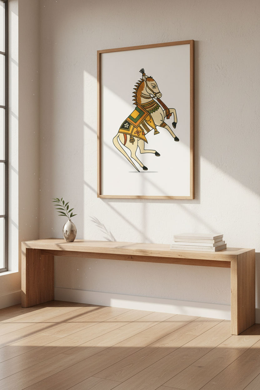 Indian Folk Art Horse Wall Art Print | Boho Living Room Decor | Ethnic Cultural Poster | Digital Download Unframed Framed Art
