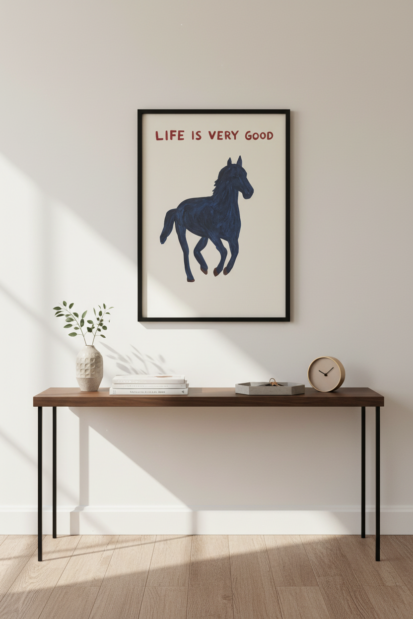 Minimalist Horse Wall Art Print | Boho Bedroom Decor | Inspirational Playroom Poster, Life Is Very Good Art, Horse Lover Gift