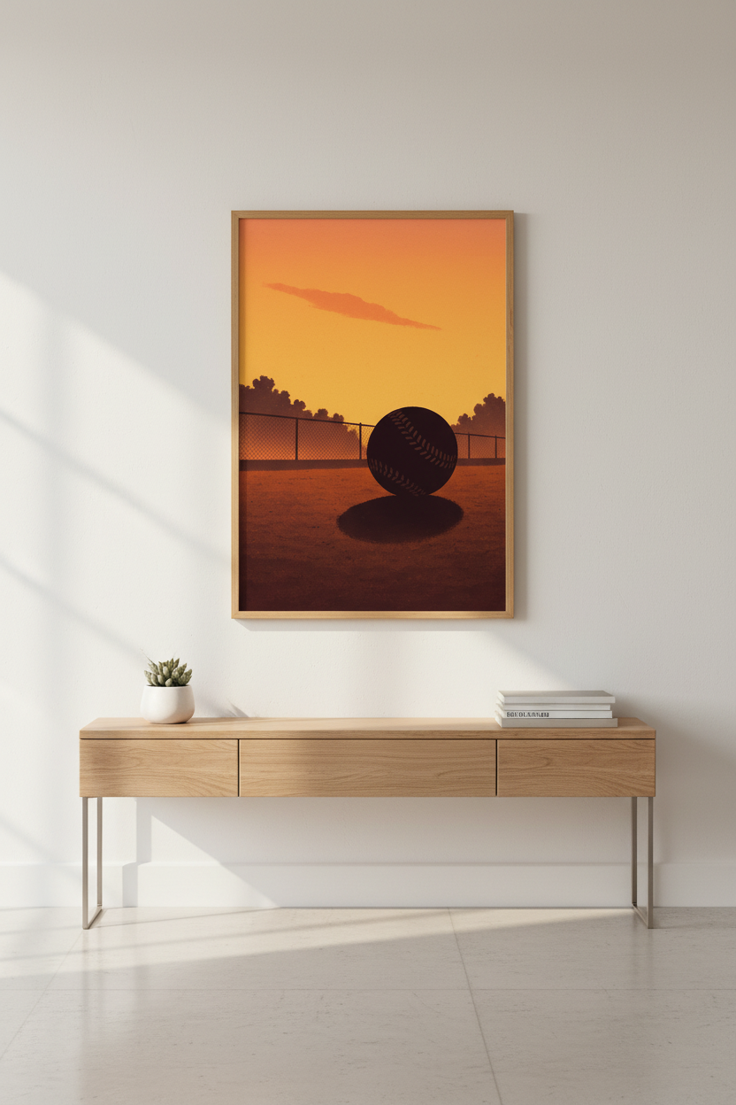 Minimalist Baseball Sunset Art Print | Sports Fan Decor | Aesthetic Framed Wall Art | Ready to Hang Poster Gift