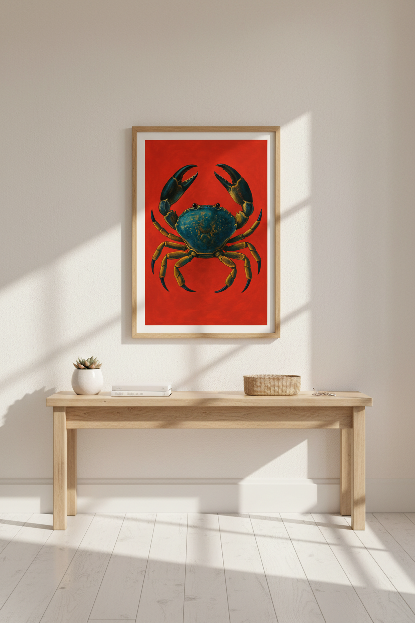 Coastal Crab Art Print | Kitchen Decor | Nautical Framed Wall Art | Ocean Life Marine Animal Poster | Beach House Vibe