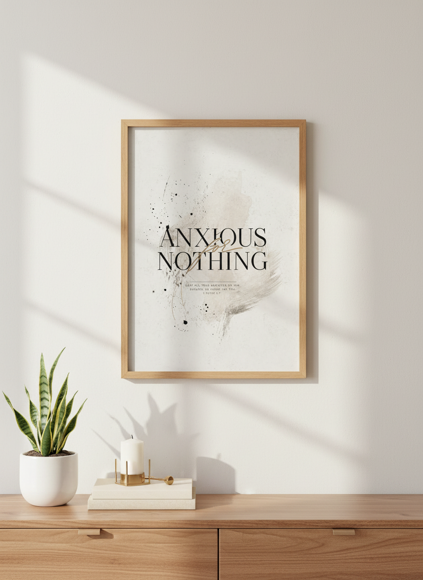 Anxious For Nothing Christian Wall Art Print | Christian Home Decor | Bible Verse