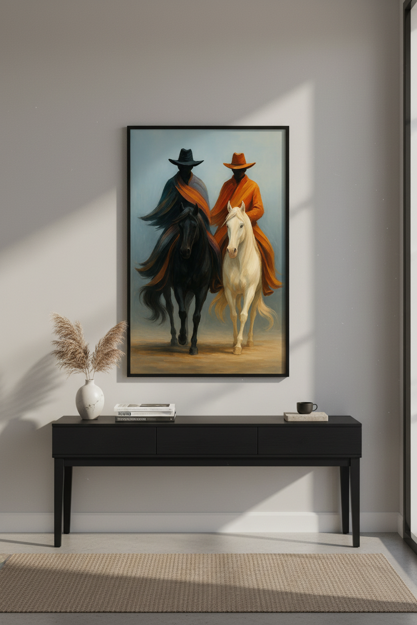 Abstract Cowboy Riders Wall Art Print | Modern Equestrian Decor | Horse Lover Gift Poster | Ranch House Fine Art