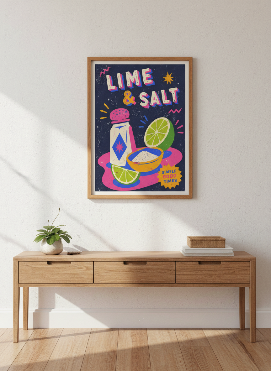 Mexican Bar Art Print: Lime & Salt | Kitchen Decor | Vibrant Retro Poster