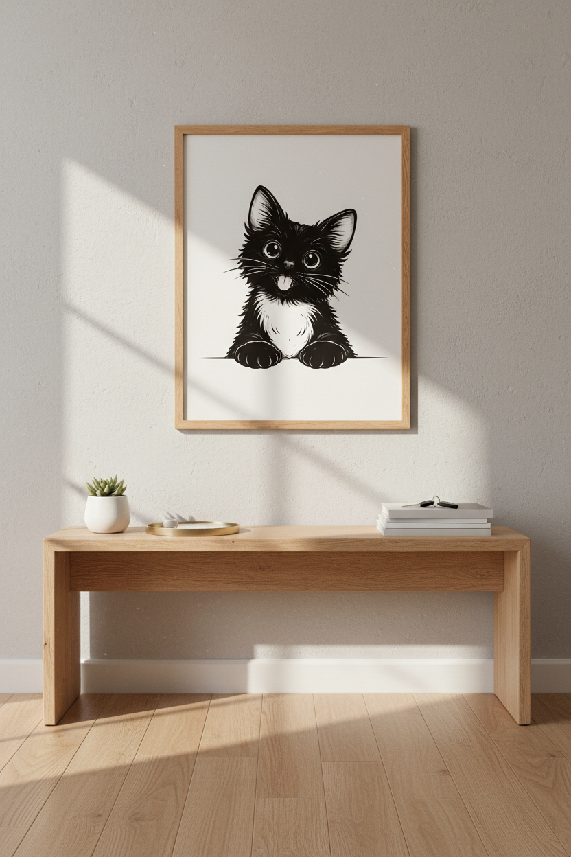 Cute Cartoon Black Cat Wall Art Print | Kids Room Decor | Whimsical Animal Poster | Playful Pet Lover Gift