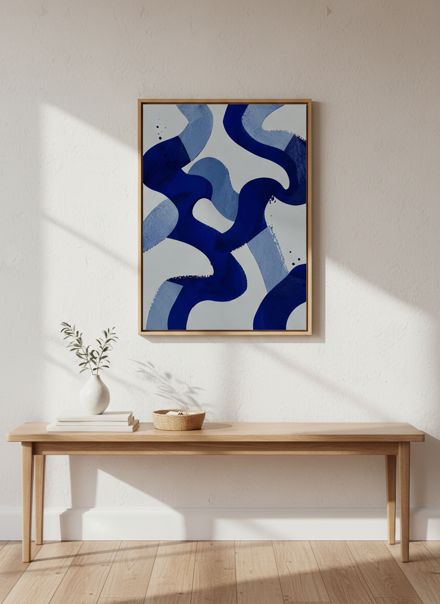 Abstract Blue Wave Wall Art Print | Minimalist Decor | Boho Wavy Lines Poster